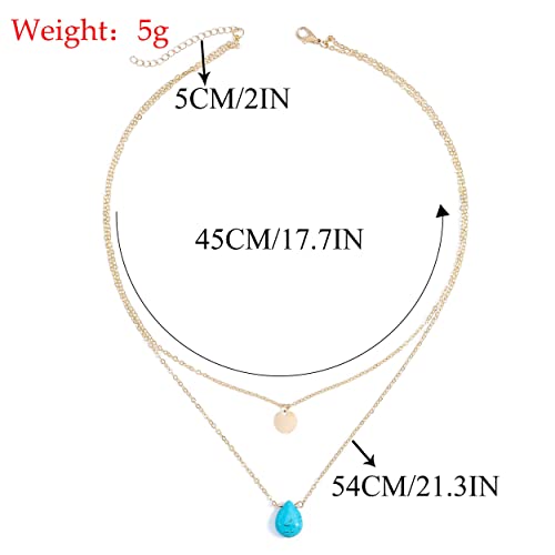 Jovono Boho Layered Turquoise Necklaces Gold Sequin Pendant Necklace Chain Jewelry For Women And Girls #TOP1