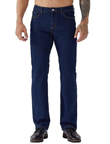 ZLZ Regular Fit Denim Jeans for Men, Mens 5-Pockets Classic Straight Leg Jean Pants, Dark Blue, 32