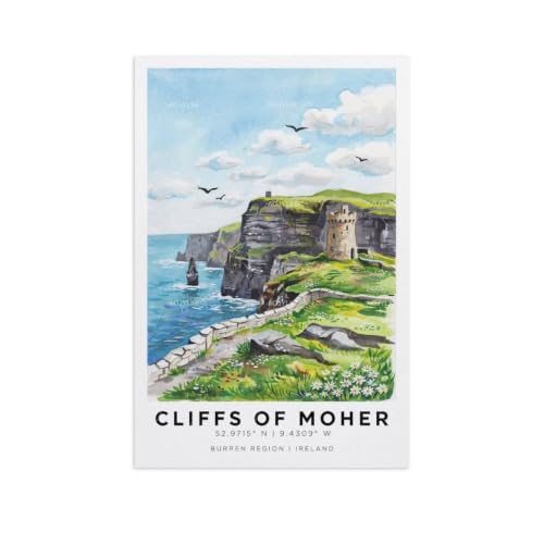 Falaises de Moher poster aquarelle grand format pour habiller un grand mur vide de bureau