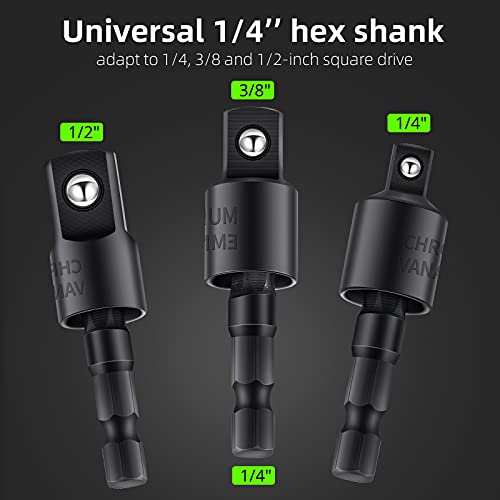 4 Pcs Impact Grade Sockets Adapter Power Drill Sockets Adapter Set With 360 Degree Rotatable Hex Shank Drill Adapters, 105 Degree Angle Screwdriver Drill Bit For Household Workplace Industry (Black) #TOP1