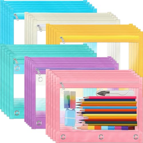Image of Lincia 36 Pack Pencil Pouches for 3 Ring Binder with Zipper Bulk Binder Pencil Bags, 6 Colors, Binder Pencil Case with Double Sided Clear Window for College Office Supplies(Macarons)