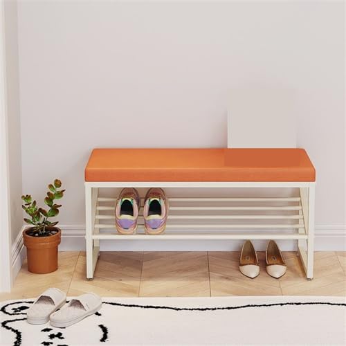 Banc étagère à chaussures d'entrée orange pour simplifier vos matins