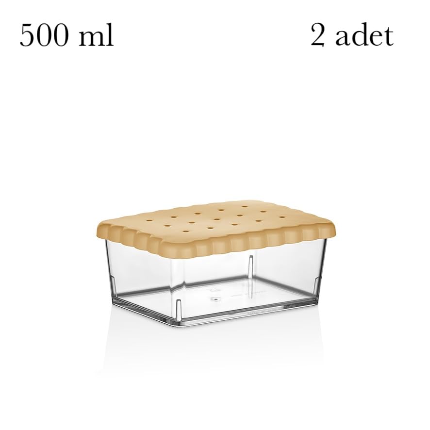 Saklama Kabı, Bisküvi Kapaklı 500 ml, 2'li Set, Şeffaf Crystal (Mika) Plastik Bpa İçermez