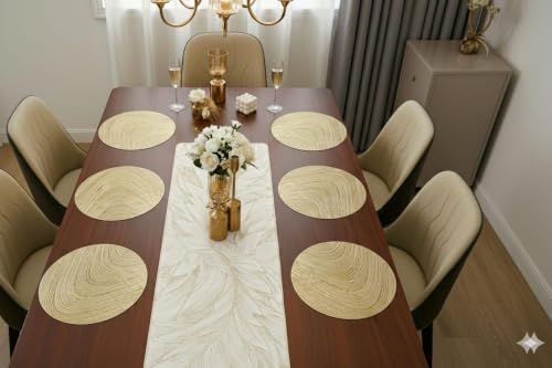 Image of Dakshya Industries Elegant Dining Table Accessories Set | PVC Waterproof 6 Placemats with 1 Table Runner