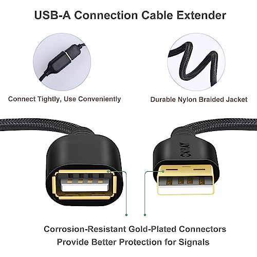 Upgrade with USB Extension Cable, OKRAY 2-Pack 6FT Braided USB 2.0 Extender Cable Type A Male to A Female Data Transfer Extension Cord with Gold-Plated Connector for USB Flash Drive/Hard... - Image 2