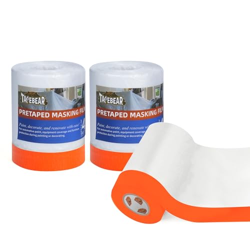 Image of TAPEBEAR Pre-Taped Masking Film, 22 inch x 30Yards x 3Roll Plastic Sheeting Cover for Painting, Tape and Drape, Painters Masking Tape Film Plastic Drop Cloths for Auto, Appliance and Furniture