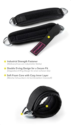 Fitgriff® Fußschlaufen V3 - für Fitness Training am Kabelzug - (2 Stück) Ankle Straps für Frauen und Männer (Pink)