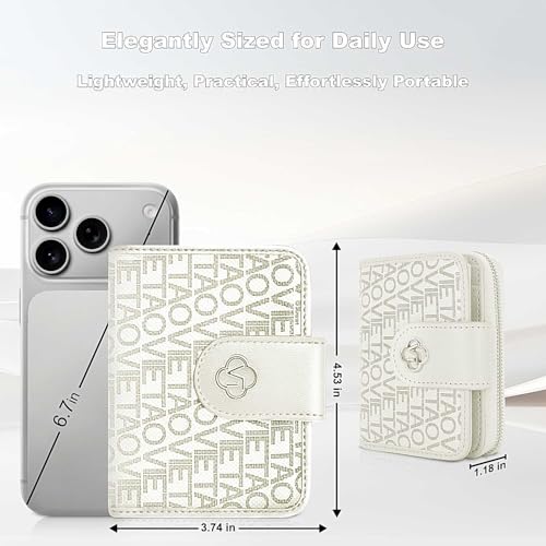Image of Credit Card Wallets for Women, Leather Cardholder with Zipper Around, Small RFID Ladies Wallet, Accordion Compact Bifold Purse for Travel, 19 Card Slots, ID Window, Cash Organizer - White