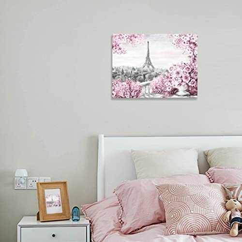 Paris Eiffel Tower Wall Decor For Bedroom Canvas Wall Art Paris Theme Pink Girls Room Wall Decor Bathroom Modern Framed Painting Pictures Wall Decor Artwork For Walls Home Wall Decoration Size 12X15 #TOP1