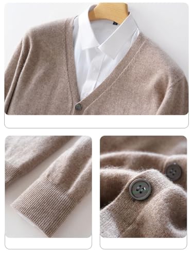 Men's Business Casual V-Neck Long Sleeve 100 Percent Cashmere Knitted Cardigan Sweater3