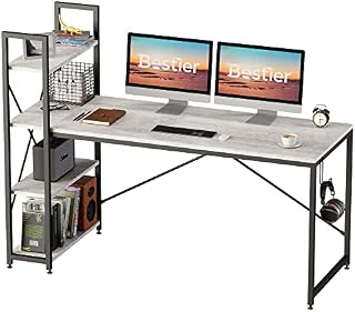 Bestier Computer Desk with Storage Shelves Writing Desk with Shelves 141CM Reversible Computer Desk with Bookshelf for Home Office Small Space