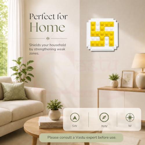 Image of Plastic Yellow swastik Pyramid Plate | Size- 2.5 Inch Approx | Wall Sticking Swastik | Pack of 2 | Prosperity & Peace Enhancer