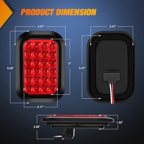 Image of Nilight 5 inch X 3 inch Rectangular Trailer Tail Light 4 PCS Red 24 LED Brake Lamp
