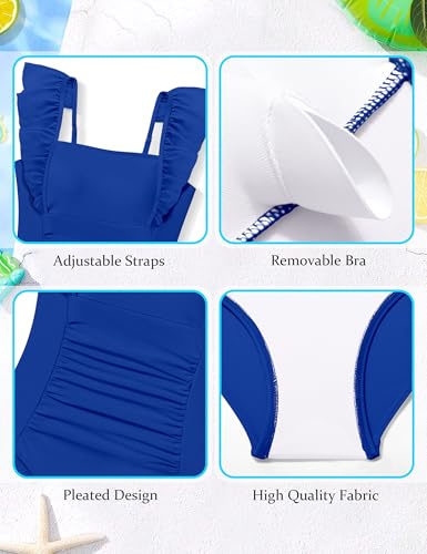Image of NECIOUS Girls Swimsuit Ruffle Adjustable Straps One Piece Bathing Suit Solid Color Ruched Girls' Swimwear 9-16Y