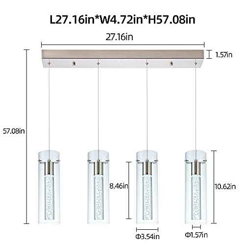 Image of Kitchen Lighting Pendant Fixtures 4-Light LED Pendant Ceiling Fixture Brushed Nickel Bubble Cylinder Pendant Light with Adjustable Length for Kitchen Island Dinning Room Bedroom