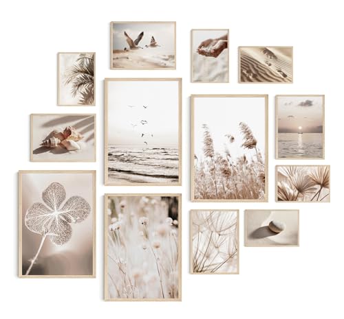 Hambient 13 Laminas Decorativas Pared para Cuadros Decoracion Salon Modernos, Dormitorios, Habitacion, Posters SIN Marco (Pampas Hierbas Beige, 4x 21x30 cm, 4x 13x18 cm, 5x 10x15 cm - Sin Marcos)