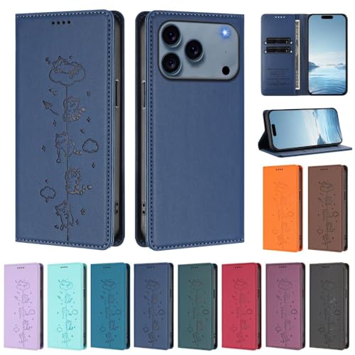 Coque iPhone 17 Air en cuir rouge avec rabat magnétique motif chat premium
