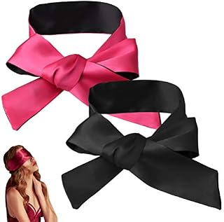 kuou 2Pcs Satin Eye Blindfold, Smooth Satin Eye Blindfold for Sleeping Games 150 cm (Black and Pink)