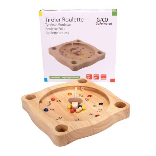 GICO Roulette tyrolienne en bois avec toupie et boules en bois, jeu de toupie, roulette paysanne 22 x 22 cm - 7958