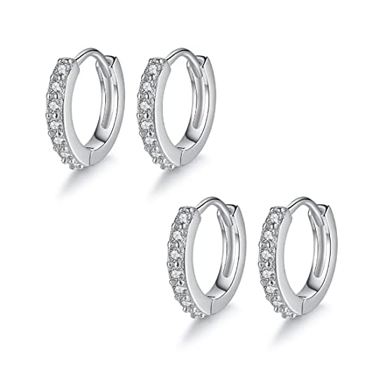 2 Paia Orecchini Cerchio Argento Orecchini Cerchio Piccoli in Argento con Zirconia Cubica Orecchini per Donna/Uomo Orecchino Cartilagine 13MM