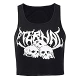 Mfacl Frauen Punk Goth Crop Top Casual E-Girl Corset Crop Tank Top Shirt Streetwear Graphic Print Punk Nachtclub Bare Nabel Kurzweste Gothic Small Weste Print Street Damen Trend für Mädchen
