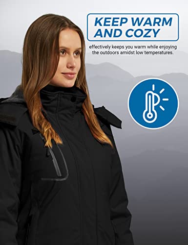 Wantdo Women's Mountain Waterproof Fleece Ski Jacket Windproof Rain Jacket, Large, Black #TOP2
