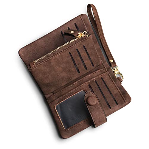 Portefeuille en cuir pour femme bloquant le piratage RFID marron