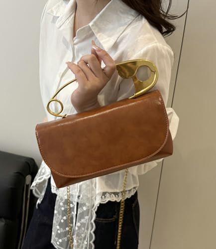 Vegan Leather Evening Bag for Women Large Pin Handle Shoulder Bag with Flap 2025 Trendy Chain Crossbody Satchel Purse4