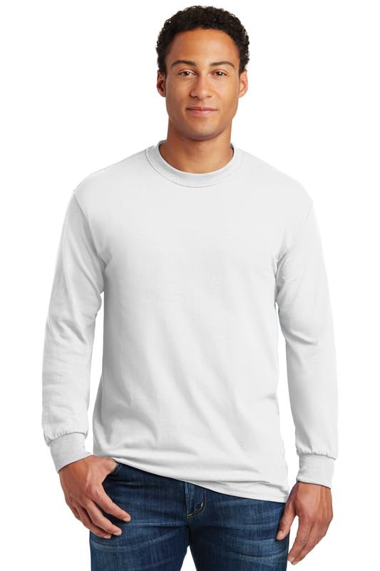 Gildan Mens Long Sleeve T-Shirt 100 Cotton G2400 White