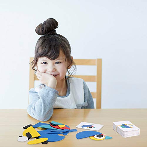 Wooden Animals Jigsaw Puzzles Educational Toys Shapes Puzzles Pattern Blocks for Toddlers Fine Motor Games Sorting and Stacking Toys for Boys Girls Age 3+(36 Shape Pieces& 60 Design Cards in Iron Box) - Thumbnail 5