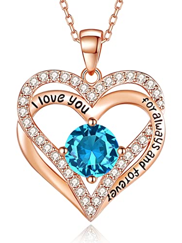 Lanzer 925 Sterling Silver Necklaces for Women,Birthstone Diamond Heart Pendant for Christmas,Anniversary Jewelry Gift for Her Wife