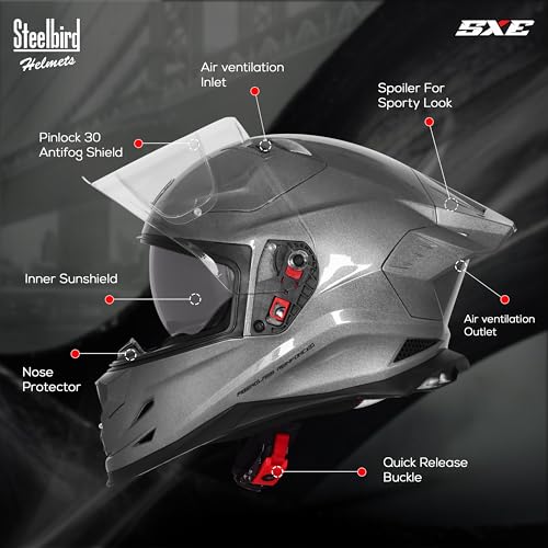 Image of Steelbird SBH-61 SXE Pinlock ISI and Dot Certified Full Face Helmet for Men and Women with Inner Silver Sunshield