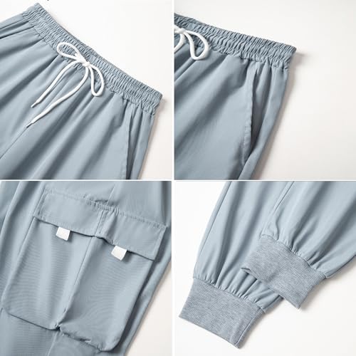 WZIKAI Men's Casual Cargo Pants Elastic Waist Drawstring Tapered Pants Athletic Techwear Joggers Pants with Flap Pockets4