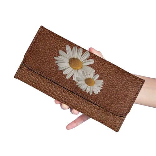 Image of AFPANQZ Daisy Print Large Capacity Women Purse Portable Handbag Purses, Womens Card Purse with Zipper Multifunctional Handbags RFID Blocking Checkbook Wallet
