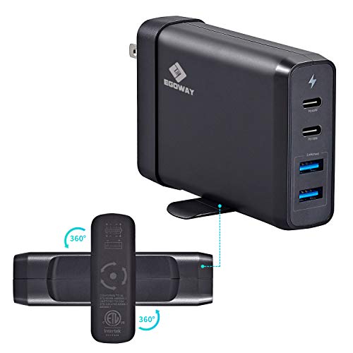 USB C Wall Charger, E EGOWAY 4-Port Charger with 60W & 18W USB C PD Power Delivery Adapter and Dual USB A Ports-12W