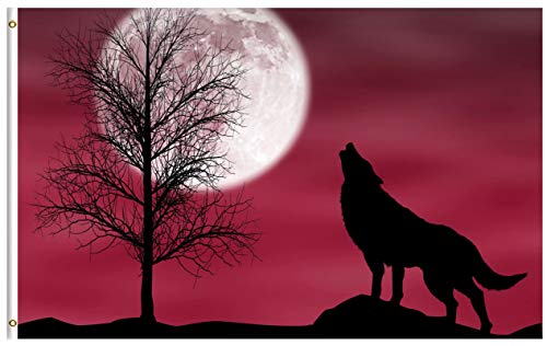 ShineSnow Howling Wolf Animal Tree in Moon Night 3x5 Feet Flag, Polyester Double Stitched with Brass Grommets 3 X 5 Ft Flag for Outdoor Indoor Home Decor