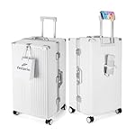feilario 30in Super Large Captain Aluminum Frame Hardside Spinner Wheels Luggage, Removable Wheels Zipperless Checked Suitcase with Cup Holder/Phone Holder