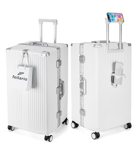 feilario-30in-Super-Large-Captain-Aluminum-Frame-Hardside-Spinner-Wheels-Luggage-Removable-Wheels-Zipperless-Checked-Suitcase-with-Cup-HolderPhone-Holder feilario 30in Super Large Captain Aluminum Frame Hardside Spinner Wheels Luggage, Removable Wheels Zipperless Checked Suitcase with Cup Holder/Phone Holder - Image 1