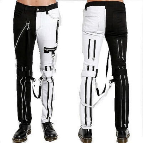 Men Gothic Bondage Gents Pant Black & White Jean Cotton Pants Rock Hard Trouser Heavy Weight Emo/USA2