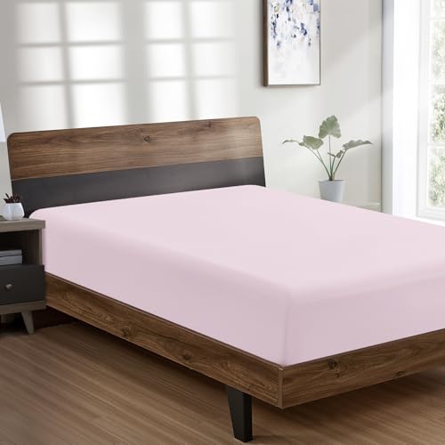 FreshCulture Full Fitted Sheet - Hotel Quality Fitted Sheet - Ultra Soft & Breathable - Brushed Microfiber - Deep Pocket - Cooling Fitted Sheets for Full Size Bed (Light Pink)