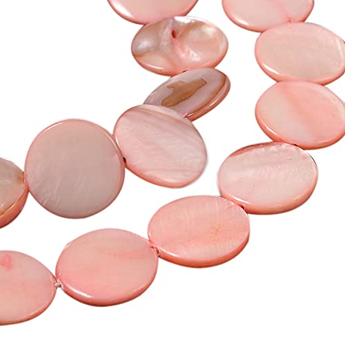Cheriswelry About 25pcs 14mm Flat Round Shell Beads Disc Coin Natural Mother of Pearl Shell Spacers Bead Charms for Jewellery Making Pink Dyed