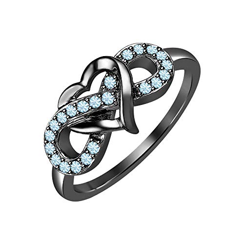 1/6 ct 14k Gold Plated Heart Infinity Ring Aquamarine Valentine's Day Special For Womens.2