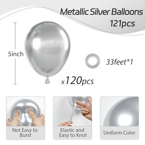 Image of Awenztech 120pcs 5 inch Metallic Silver Latex Balloons