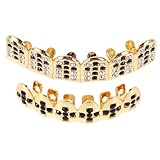 Declaración : de dientes punk chapada en oro con diamantes de imitación un visual sorprendente, para hacer declaración de moda , parrilla de disfraces, parrilla de dientes para disfraces