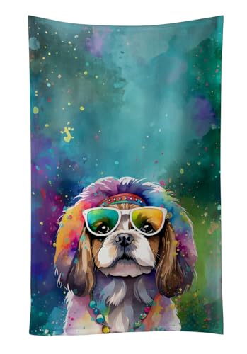 Caroline's Treasures DAC2561KTWL Shih Tzu Hippie Dawg Kitchen Towel Dish Cloths Guest Hand Towel Decorative Bathroom Towel for Face,Tea, Dishcloth, Kitchen and Bath