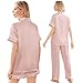 Ekouaer Silk Pajamas for Women Set Satin Pjs Soft Short Sleeve Button Down Sleepwear 3 Piece Loungewear,Lotus Pink,L