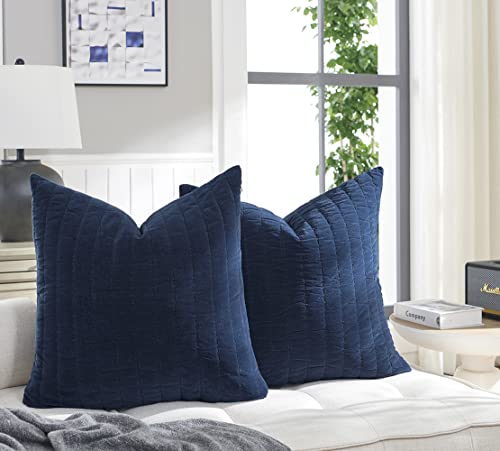 Cocoploceus 26X26 Pillow Covers Set Of 2 Euro Sham Pillow Covers Velvet Farmhouse Pillow Covers Decorative Square Pillow Shams Soft Large Cushion Cover For Bed Couch Bench Sofa, Navy Blue #TOP1