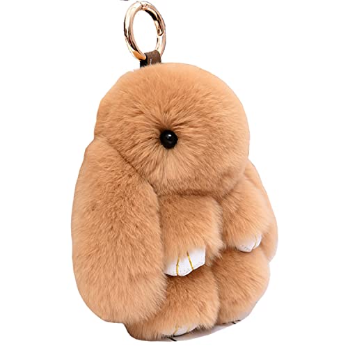 HXINFU Real Rabbit Fur Ball Keychain Bag Plush Pom Poms Fluffy Bunny Keychain