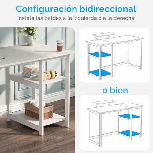 Miniatura 6 de Greenforest Escritorio De Computadora Con Reversible Estantes De Almacenamiento, Mesa De Oficina Para Ahorro De Espacio Y, Mesa De Estudio Pequeña Para Sencillo Montaje,Blanco Puro