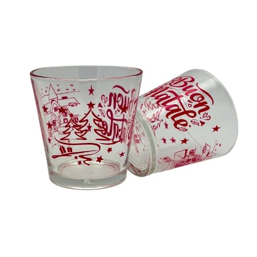 Omniacasa Set di 6 Bicchieri Natalizi in Vetro Trasparente Scritta Buon Natale e Villaggio Innevato Colore Rosso, Ideali Per La Tavola di Natale, Resistenti e Duraturi, Capacità 30cl